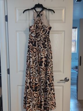 Express Black and Cream Maxi Skirt with Tan Floral Outline